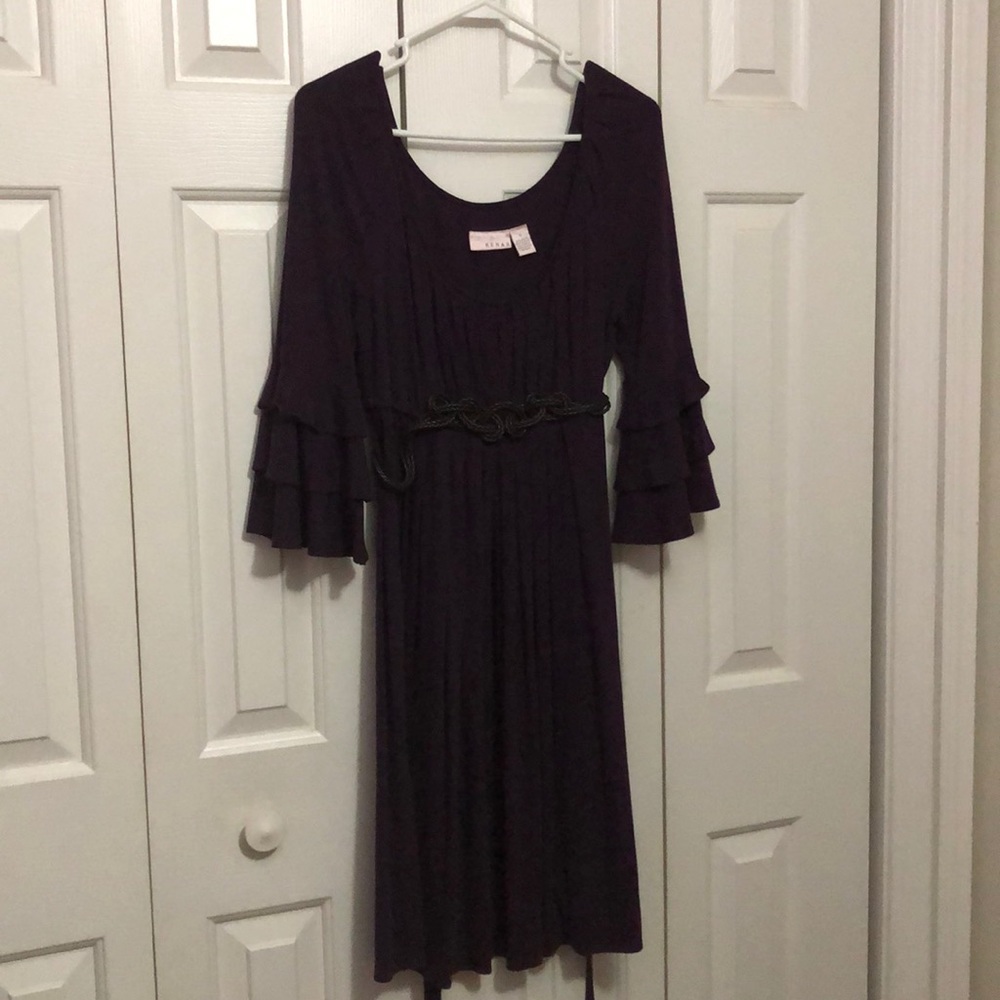 Purple dress with brown leather belt